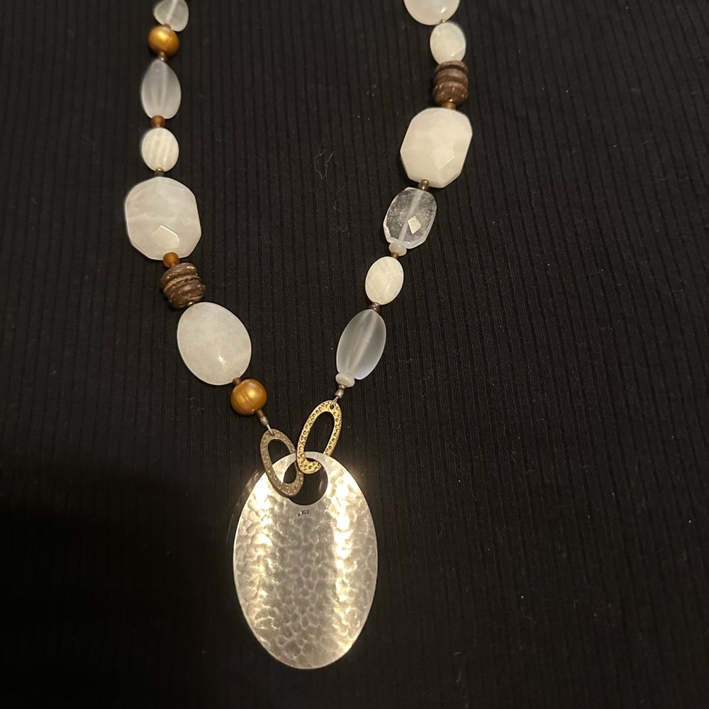 Silpada Jade MOP Necklace. Coco Wood Beads. Sterling Silver. Silpada N1899.